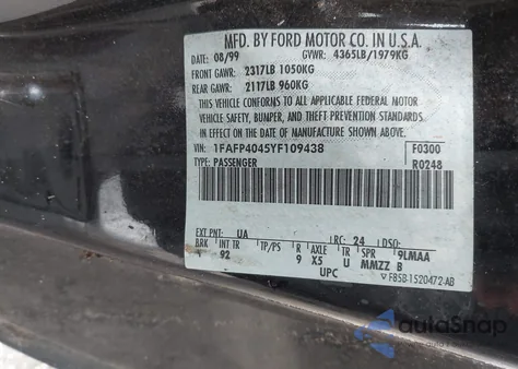 2000 Ford Mustang from USA, damaged, VIN 1FAFP4045YF109438